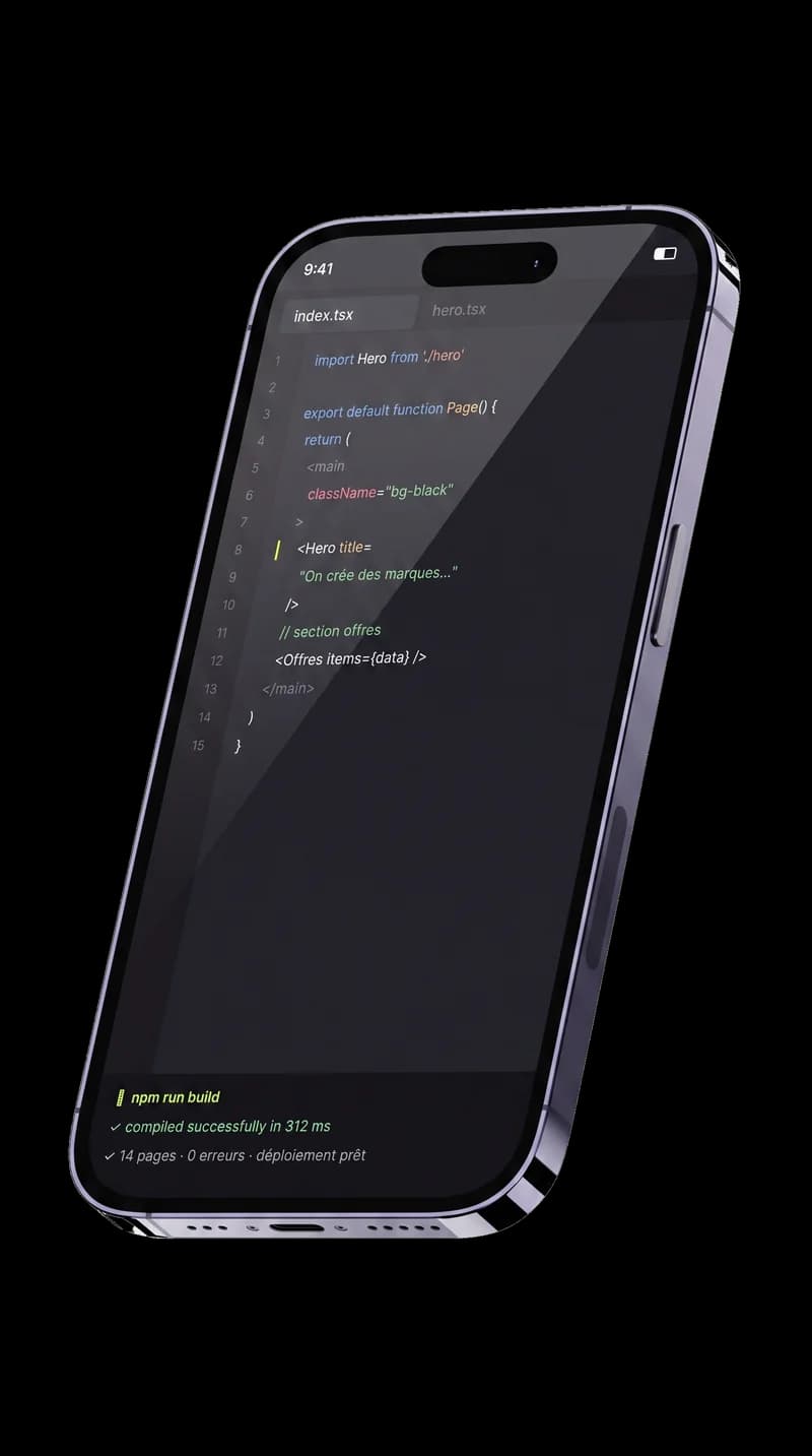 Code du site en cours de développement sur un iPhone