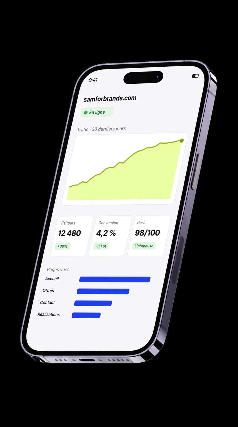 Tableau de bord de trafic du site en ligne sur un iPhone